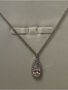 Silver Teardrop Cubic Zirconia Pendant Necklace